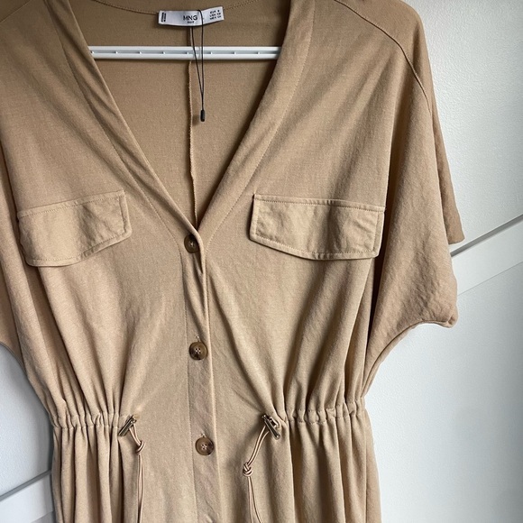 Mango Utility Drawstring Khaki Beige Mocha Brown Midi Linen Dress size S - Picture 8 of 11